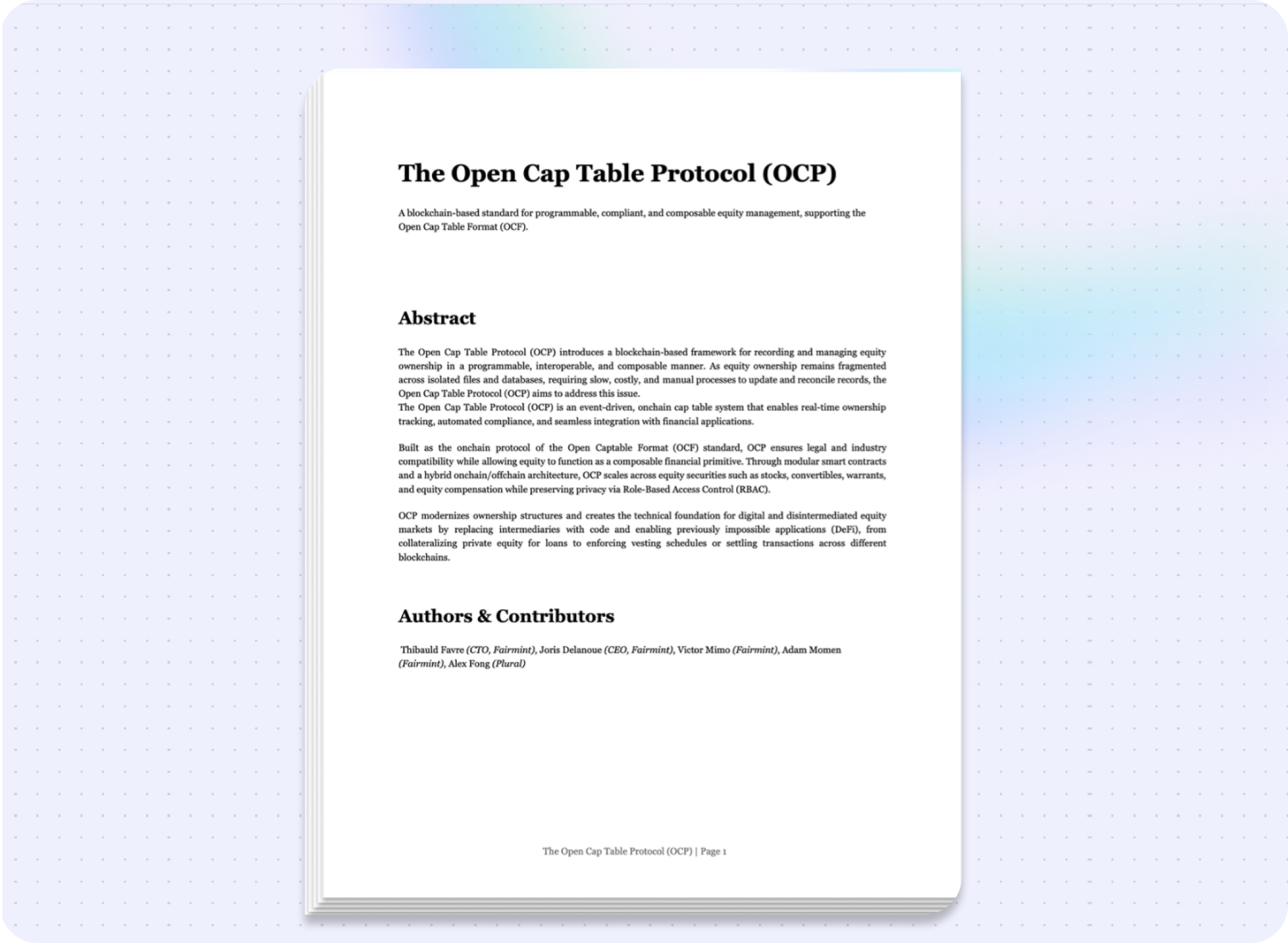 Fairmint Releases Whitepaper for Open Cap Table Protocol to Advanced On-Chain Equity Securities